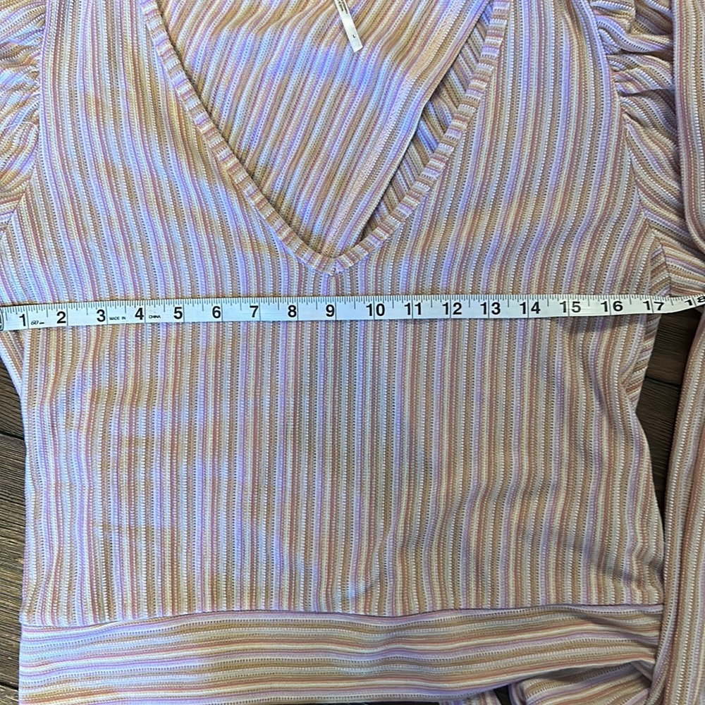 Free People Autumn Nights Striped Tulip Tie-Back Top Orchid Rain V-Neck - Picture 4 of 10